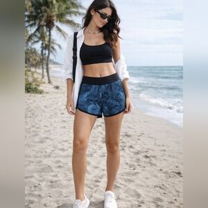 Hurley Blue Black Tropical Leaf Print Athletic Shorts | Surf Swim Gym Activewear
